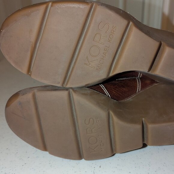 Michael Kors Vintage Leather Brown Wedge Pull On Boots Sz 7 - Picture 5 of 9